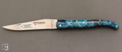   Couteau Laguiole en Aubrac Collection Cosmos modèle " Terre " - Loupe de sureau bleue