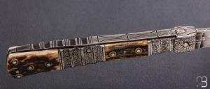    Couteau " Dix-Septième " de Jean Pierre Veysseyre - Damas et bois de cerf