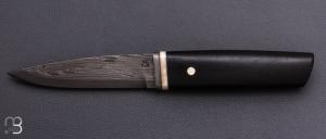 Couteau Droit de collection par Jean Paul Sire - Ébène du Gabon et Damas enroulé