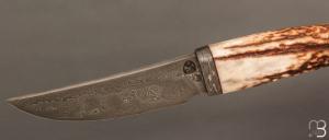 Couteau  " Droit " bois de cerf et lame damas par Jean Paul SIRE