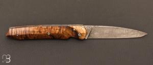 Couteau  "  Custom " par Florian Keller - Tamarin ondé et lame en damas 192 couches
