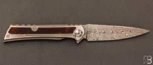  Couteau " Frame-lock  " custom de Lionel Lalague - Bois de fer et lame Damasteel®