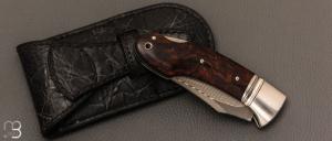   Couteau " Frelon " custom lock-back par Raphaël Durand - Bois de fer et lame Suminagashi