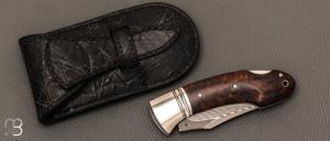   Couteau " Frelon " custom lock-back par Raphaël Durand - Bois de fer et lame Suminagashi