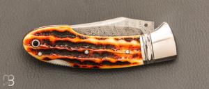     Couteau " Frelon " custom lock-back par Raphaël Durand - Jigged bone et lame damas de Samuel Lurquin