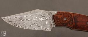    Couteau  "  Front-flipper custom " par Fabrice Delbart - Forge Celtique - Bois de fer et lame damas