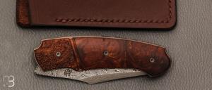    Couteau  "  Front-flipper custom " par Fabrice Delbart - Forge Celtique - Bois de fer et lame damas