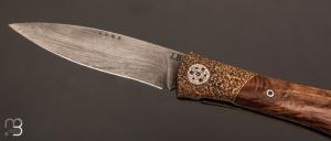 Couteau  "  L'Oegopsyde " fait main par Laraud Blade  - Chêne échauffé et lame damas