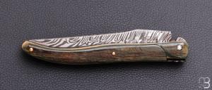   Couteau " Laguiole 12 cm" custom par Rozelier Fabien - Ty Coutelier - Ivoire de mammouth et damas