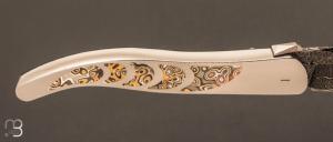  Couteau " Laguiole " par Charlie Bennica - Lame damas de David Brénière et inlays mokumé-gané 