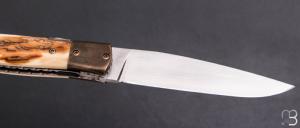    Couteau " Laguiole " Liner lock par Joël Grandjean - Ivoire de mammouth et lame en RWL34