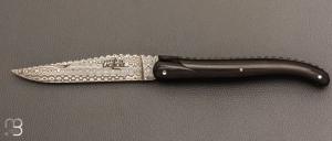  Couteau  Laguiole "T�te de mort" 12 cm par St�phane Rambaud - Eb�ne et damas twist