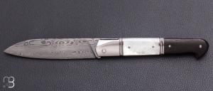    Couteau " Laguiole droit " de collection par Atelier Altaïr  - Nacre et lame damasteel