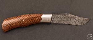  Couteau  "  Lazy Clip " de collection par Olivier Ouertal - Manguier ondé et lame damas plume