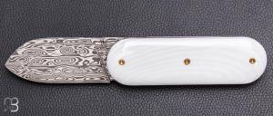    Couteau " Le Cerbère® " pliant par l'Atelier Les 2 Diables - Nacre d'eau douce et Damasteel