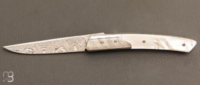   Couteau " Le Thiers " de poche custom par Des Horn - Nacre et Damas