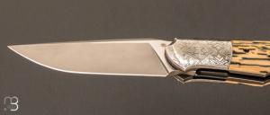 Couteau " Liner-lock custom " de Berthelemy Gabriel - La Forge Agab - Croûte de mammouth et lame en RWL34