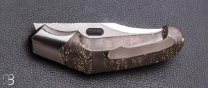    Couteau " Liner lock " custom par Romain Lopez - Fatcarbon light gold et lame en RWL34