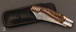   Couteau " Patriarche " 13 cm par Jean-Paul Tisseyre - Damas explosion de Devin Thomas & Ivoire de mammouth