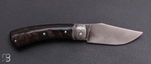   Couteau " Pièce unique " cran forcé par Mickaël Moing - Corne de buffle et acier C130
