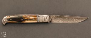 Couteau " Rumilly " custom par David Brenière - Lame damas feuilleté