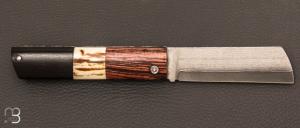 Couteau " Snard " par Tom Fleury - Bois de violette ébène et mammouth et lame suminagashi