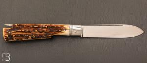   Couteau " Tail - lock " pliant fait main par Bastien Toubhans - Atelier Beau Merle - Bois de cerf