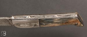   Couteau "Titan" de Stéphane Robin - Le Cellois - Os de Mégalocéros et lame damas mosaïque