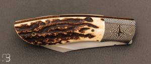 Couteau " Wharncliffe " custom pliant par Milan Mozolic - Cerf sambar / damas et W2