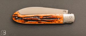  Couteau  "  Yssingeaux " par David Brenière - Os cerfé / damas et lame RWL-34