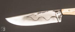 Couteau fixe custom en bois de cerf et acier C130 par Christophe Million