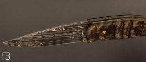 Couteau  " custom " de Alain & Joris Chomilier - Corne de bélier et lame damas "Virus" de Vegas Forge