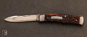 Couteau de poche "Gunstock" en os cerfé par Ryuichi Kawamura