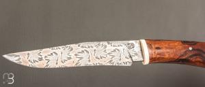    Couteau  droit par Nicolas Mestrallet - Atelier du couteau de Vaunaveys - Lame forgée acier damas mosaïque et  bois de fer