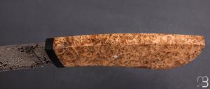     Couteau droit par Nicolas Mestrallet - Atelier du couteau de Vaunaveys - Lame forgée acier damas mosaïque et loupe d'amboine
