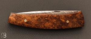 Couteau " liner-lock custom " par Alain & Joris Chomilier - Loupe d'Amboine et damas Vegas Forge