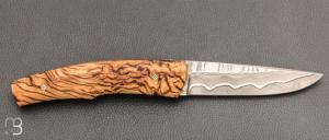    Couteau " liner-lock custom " de Alain & Joris Chomilier - Bouleau de Carélie et damas Mattias Styrefors