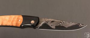   Couteau " lock-back " custom par Silas Coutellerie - Genévrier et lame damas cuivre
