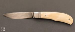 Couteau  "  slipjoint  " damas et ivoire de mammouth par Honor Vilain