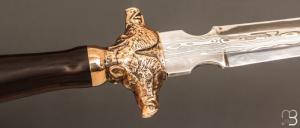 Dague d'exception faite main par Thierry Locicero - Bois de fer et damas - Garde en bronze