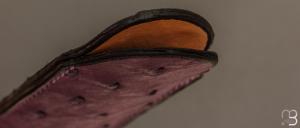 Etui cuir d'autruche / veau pour couteau pliant fait main par Chantal Trocmé - Aubergine