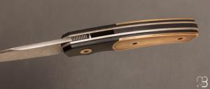  Couteau  "  Front-Flipper " custom pliant par David Lespect - Laiton / Ébène et damas
