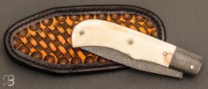   Couteau " Tony XL  " custom de Anthony Brochier - Damas multi-barreaux torsadé et ivoire de phacochère