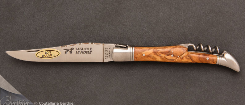 12cm Olive wood Laguiole pocket knife with corkscrew