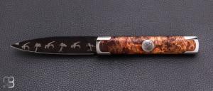    Couteau " Canif Mini " custom de Florent Dall'ava - érable sycomore et lame damas de Nicolas Mestrallet
