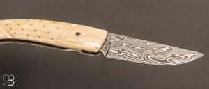   Couteau " 1515 Inuit " de poche par Manu Laplace - Os de renne et Damas
