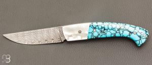  Couteau " 1515 collection Amrindienne  " par Manu Laplace - Nacre blanche et turquoise
