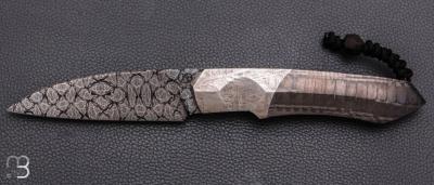   Couteau " Balrog 2.0 " liner- lock par Florian Keller - Fibre de carbone / Météorite et damas mosaïque