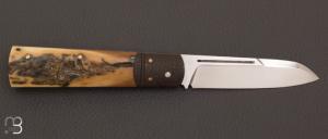   Couteau  "  Barlow " pliant custom par Nicolas Weber - Ivoire de mammouth et lame en RWL34