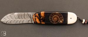     Couteau  "  Bouledogue  " Ammonite et damas de Philippe Ricard